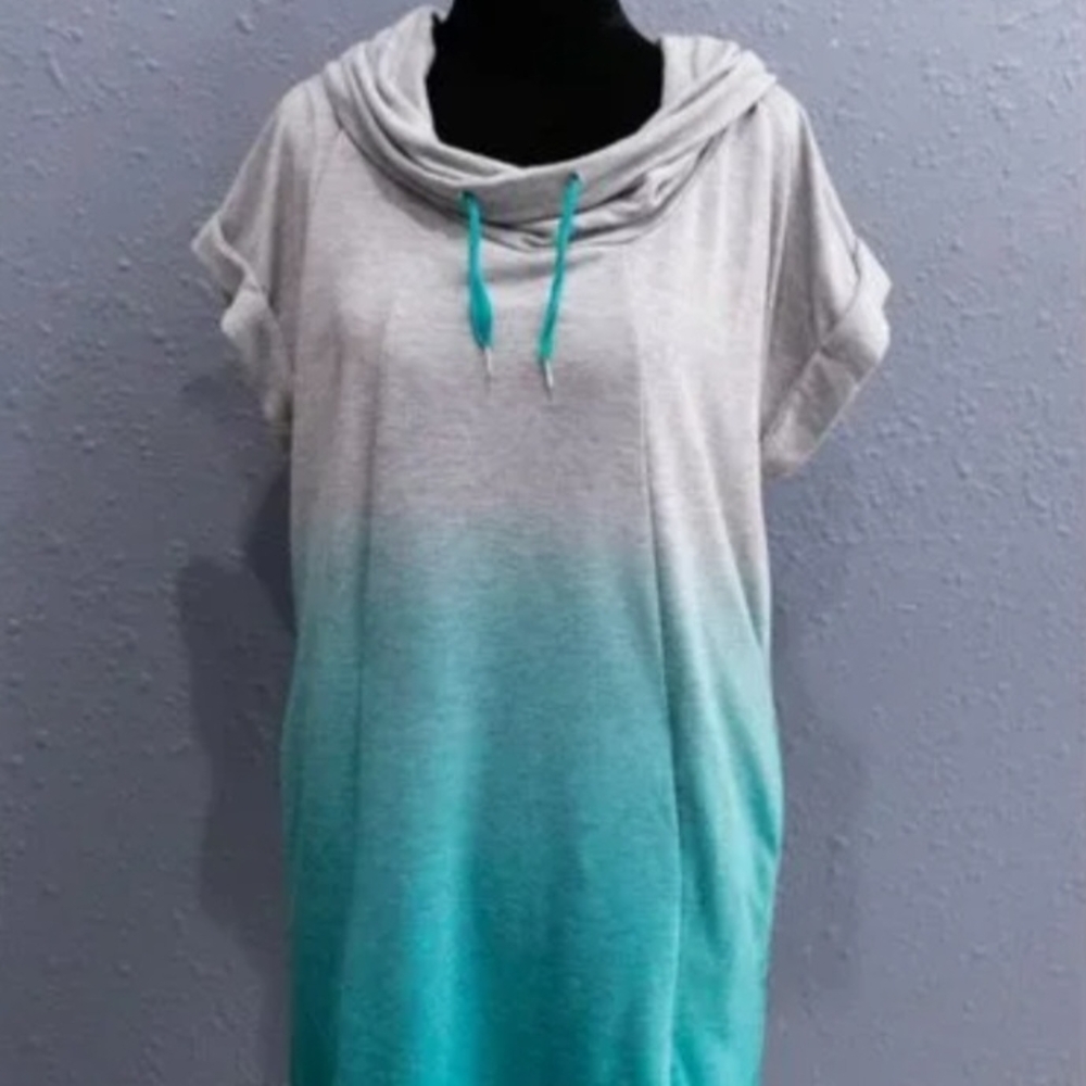 Pink Lotus Gray and Teal Ombre Midi Dress